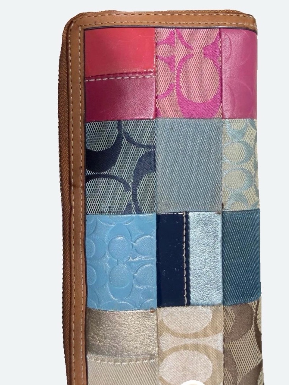 Coach Patchwork Continental Wallet in Pink and Blue Panels